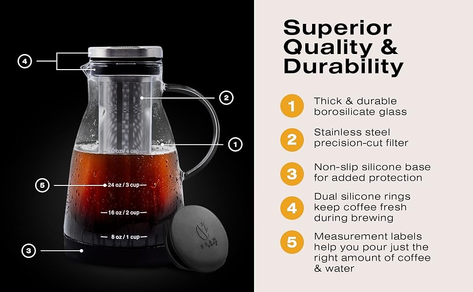 Cold Brew Coffee Maker – 32 oz Glass Coffee Cold Brew Maker and