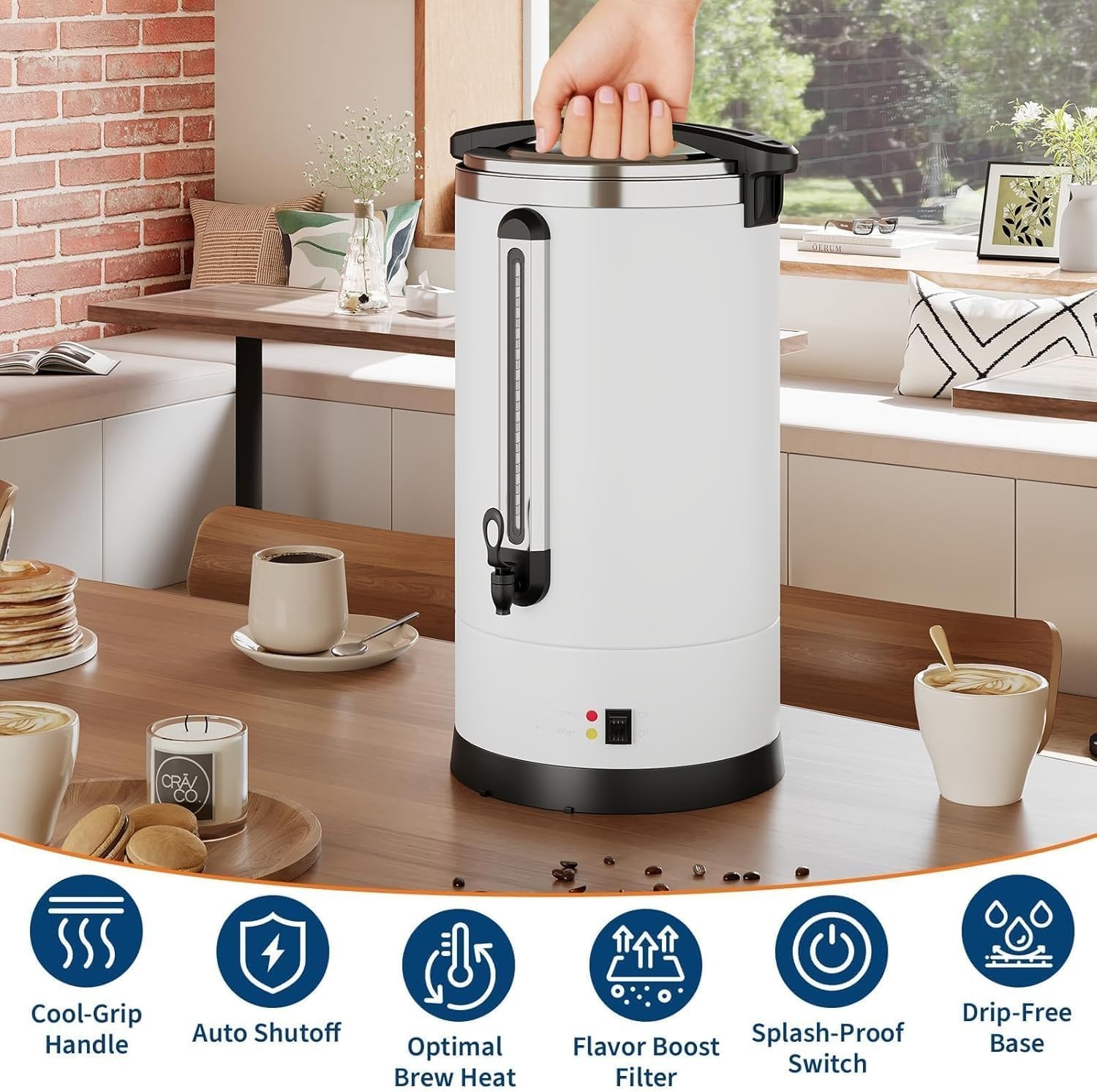 100 Cup Commercial Coffee Urn Stainless Steel Electric Hot Water Dispenser White
