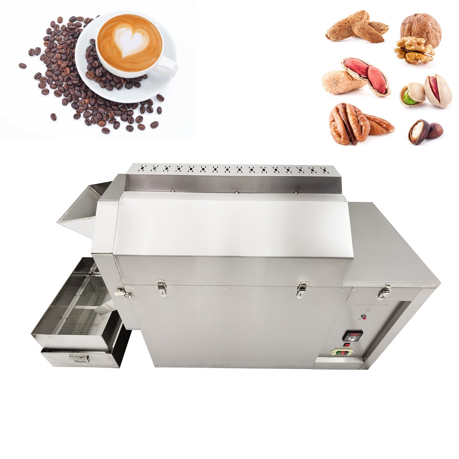 Roller Type Electric Stainless Coffee Roaster Nuts Bean Roasting Machine 220V