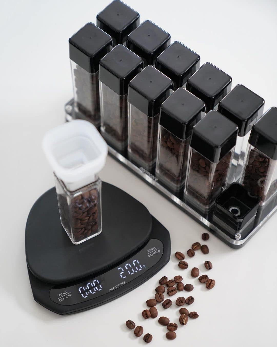 12 Tubes Coffee Bean Cellars with Stand & Hopper – Single Dose Coffee Bean Va…