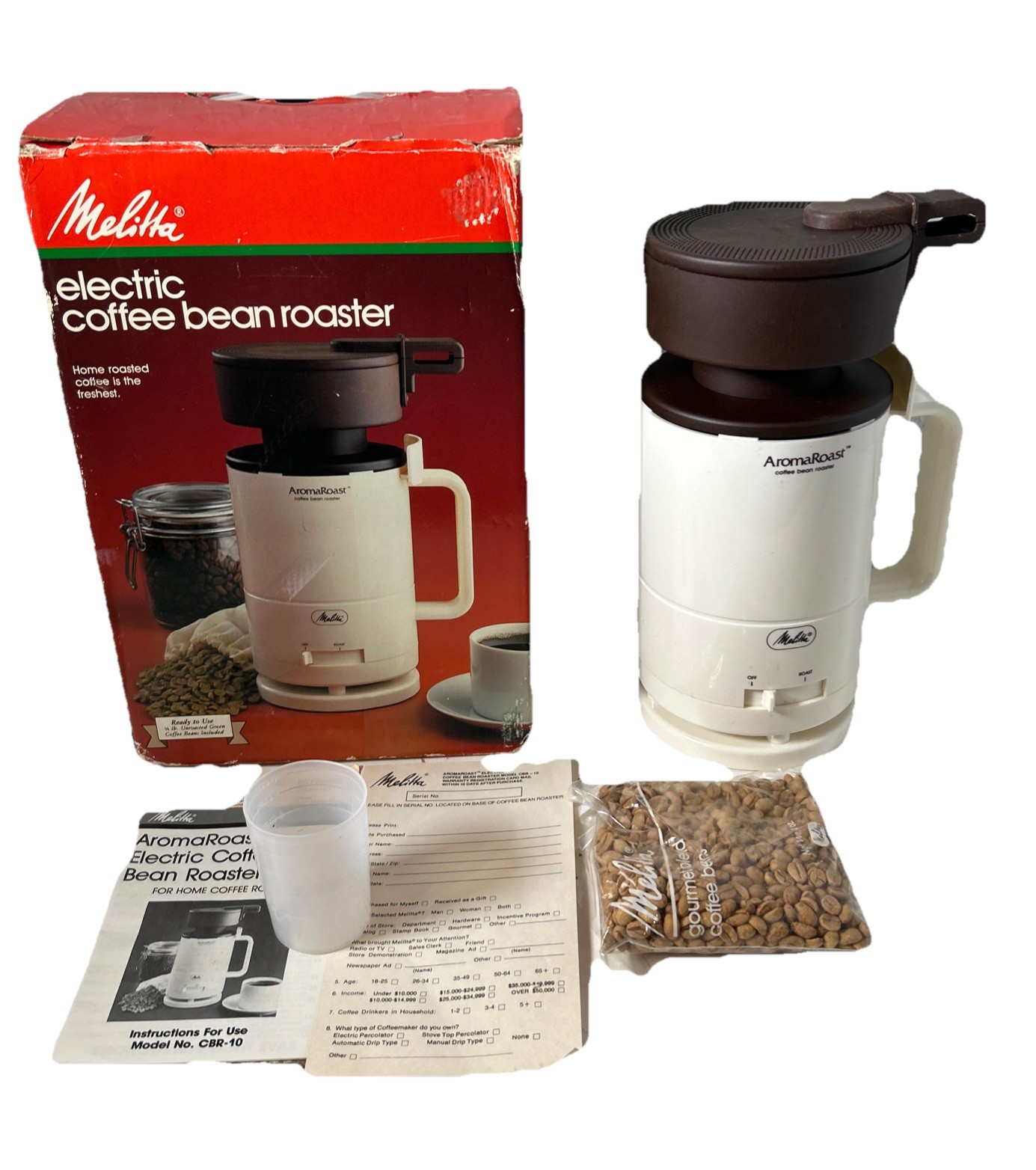 Vintage Melitta CBR‑10 Aroma Roast Electric Coffee Bean Roaster Open Box 1984