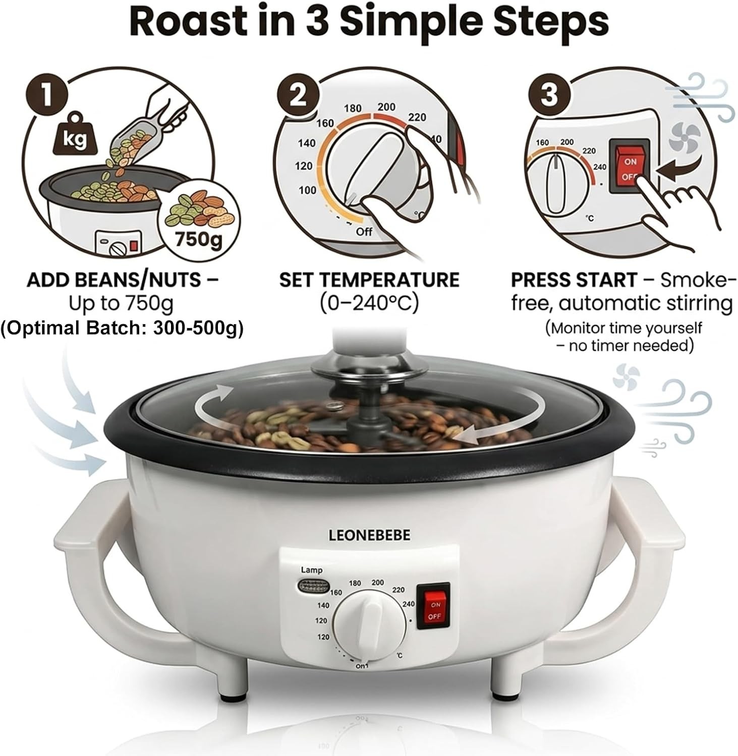 Home Coffee Bean Roaster Machine for Beginner Electric Nut Peanut Cashew