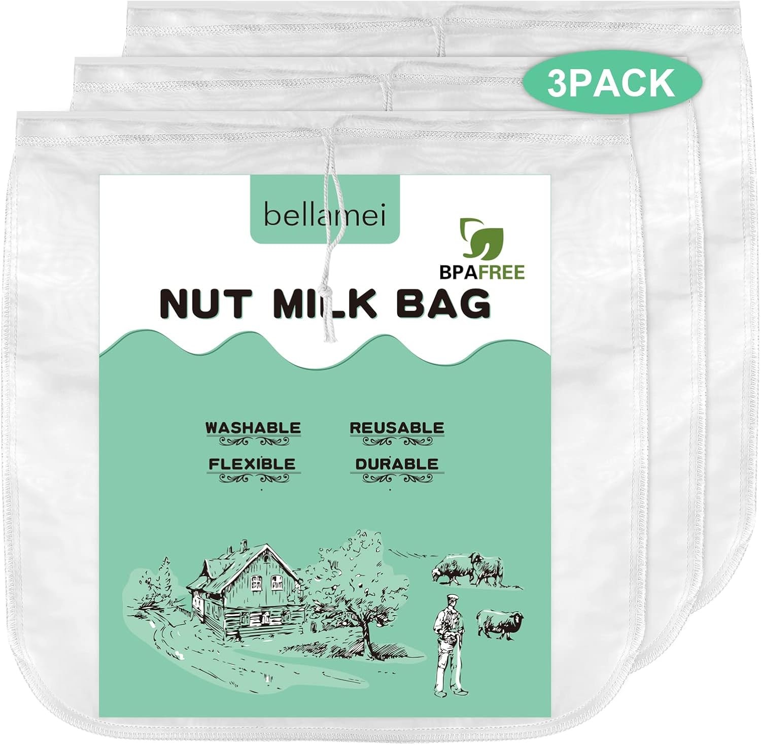 3 pa 14″x14″ Nut Milk Bag Extra Lar Reble Food Strainers Nut Bags