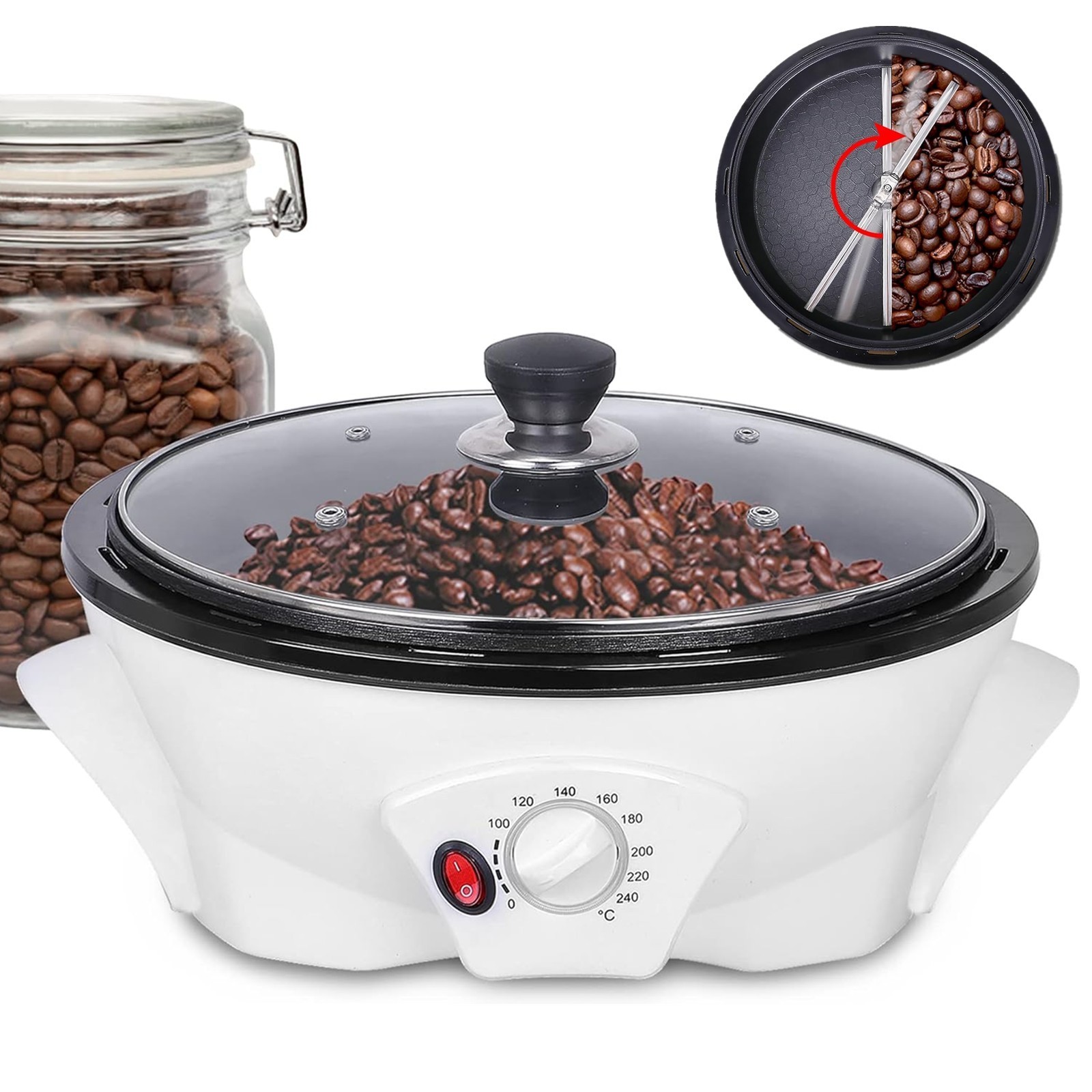 Coffee Roaster Electric Coffee Bean Roaster 0-240℃ Temperature Adjust & Timer