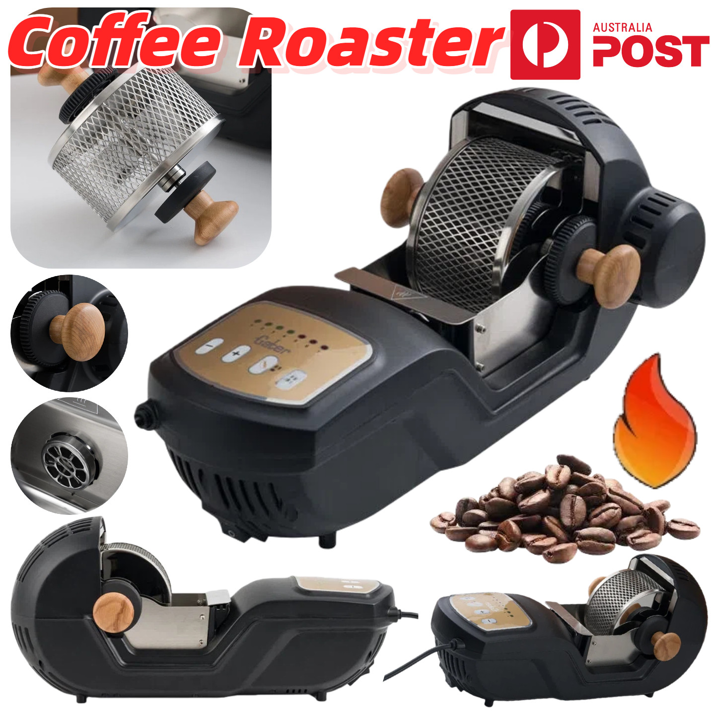 Electric Coffee Roaster Coffee Bean Nuts Roasting Baking Drum Machine Home 1500W