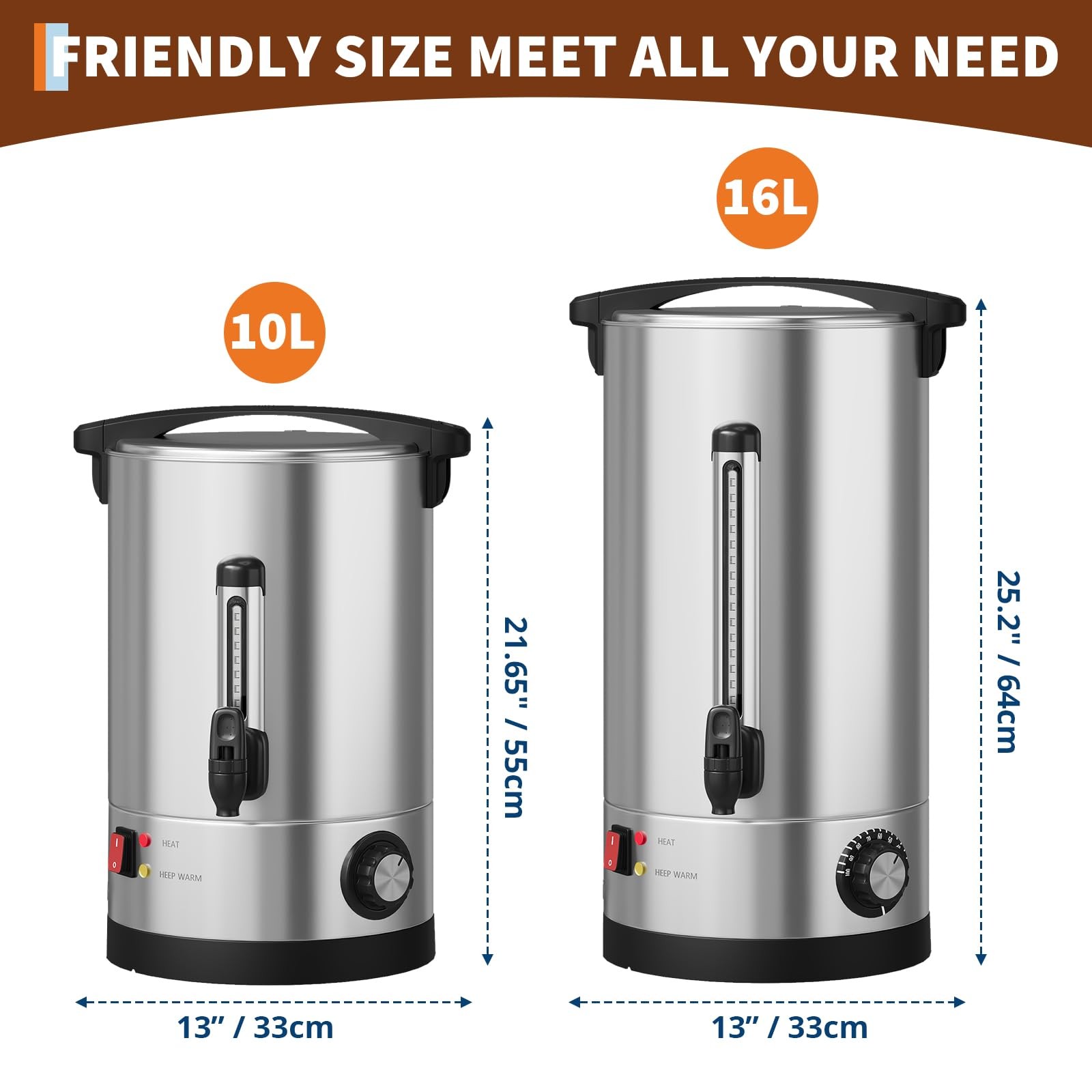 70 Cup 10L Stainless Steel Double Wall Insulated Coffee Urn Hot Water Dispenser