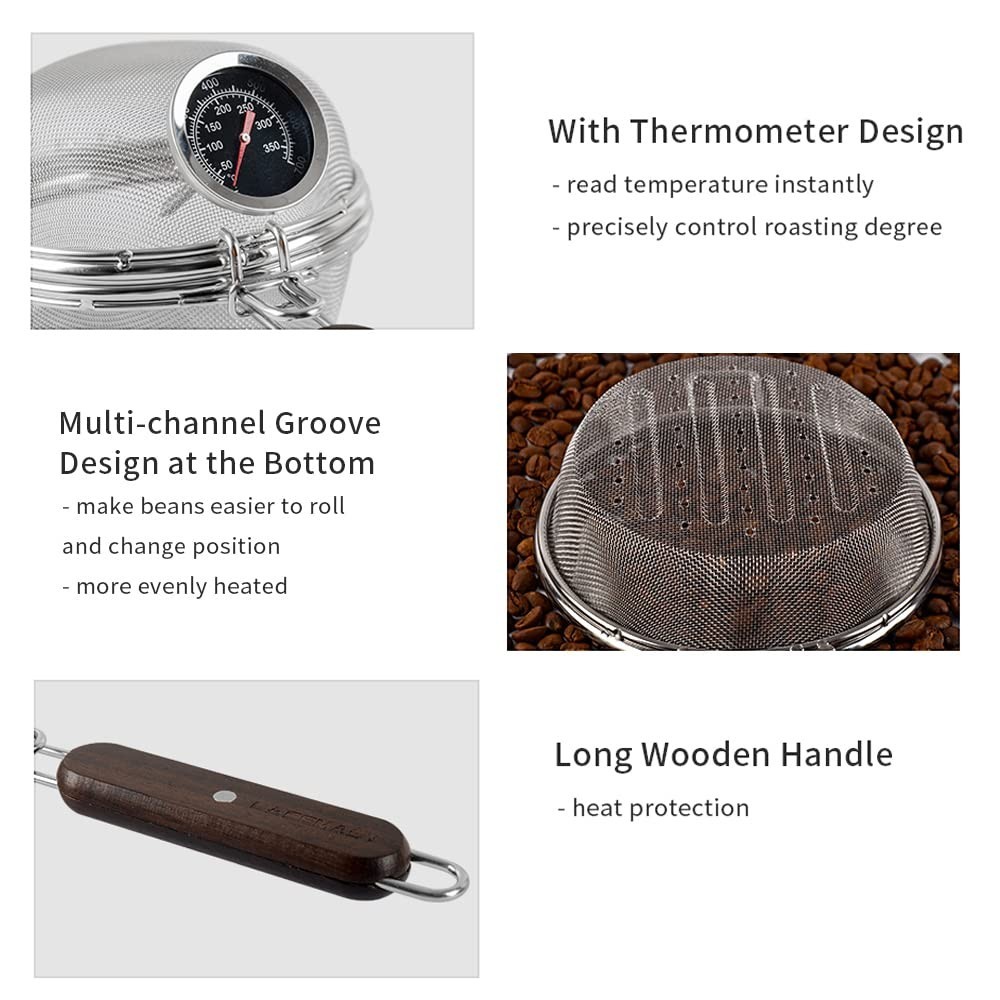 Portable Stainless Steel Coffee Bean Roaster with Thermometer – Home & Outdoor T