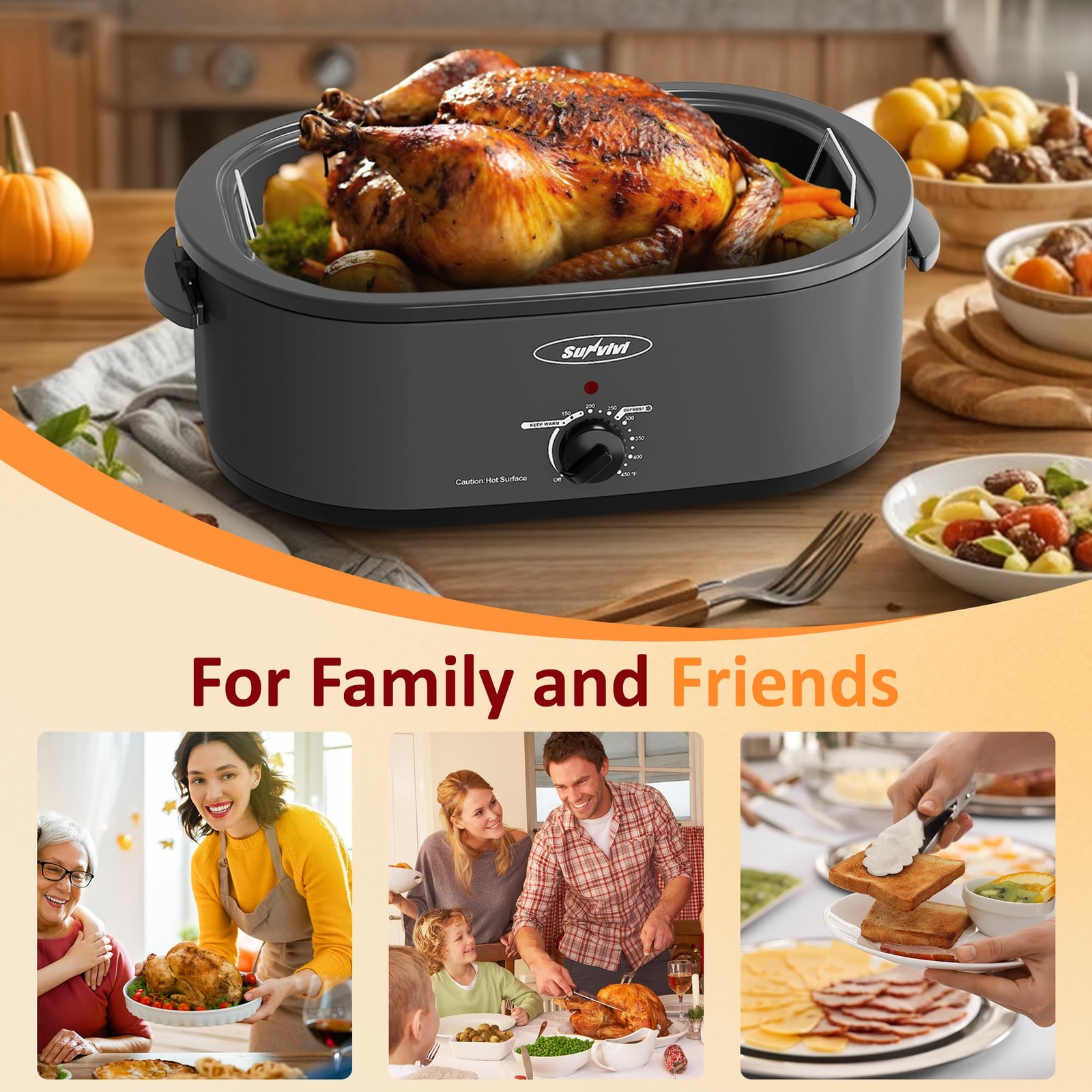 Sunvivi Electric Roaster20 Quart Roasting Oven Self-Basting Lid Removable
