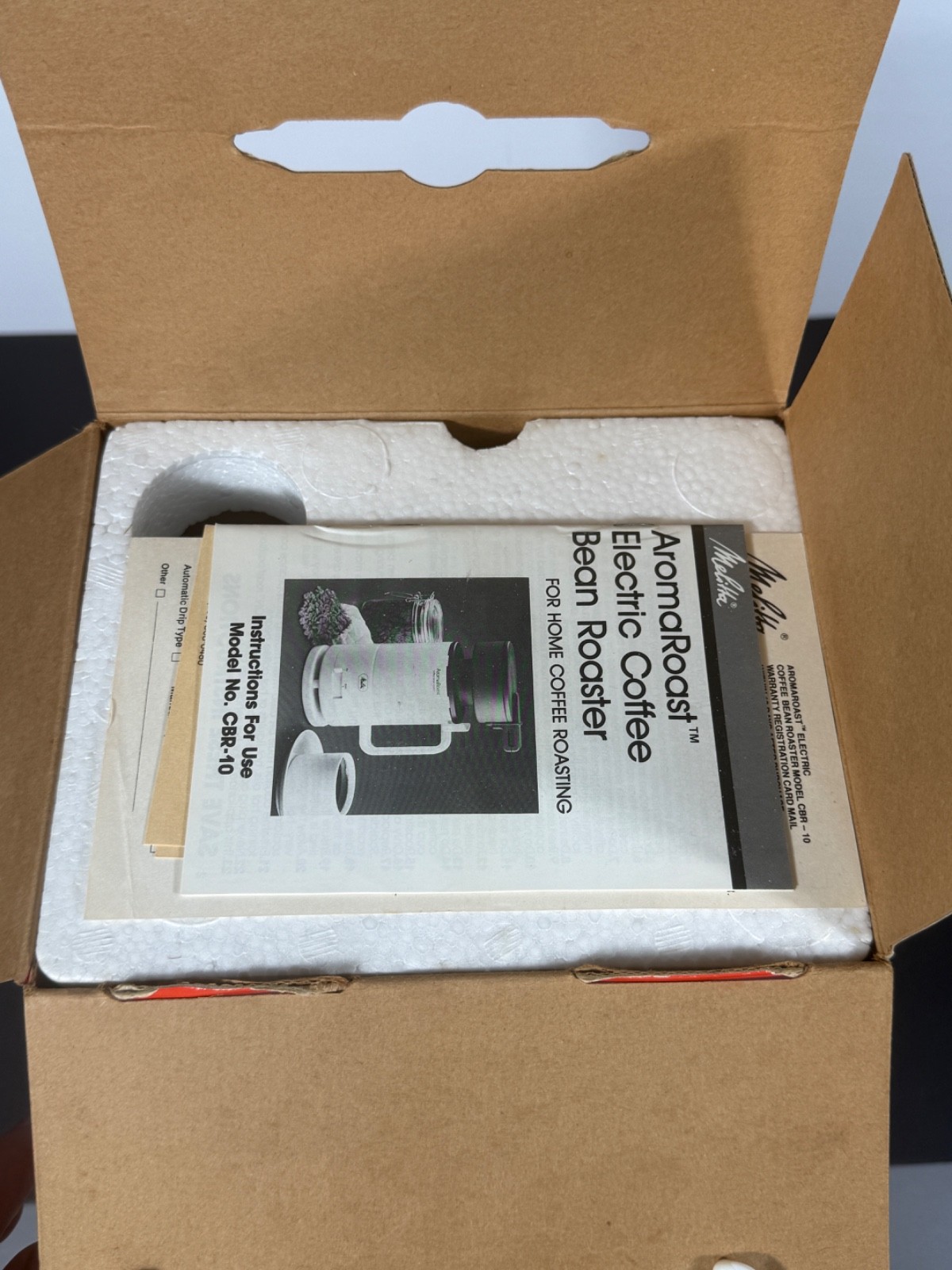 Vintage Melitta CBR‑10 Aroma Roast Electric Coffee Bean Roaster Open Box 1984
