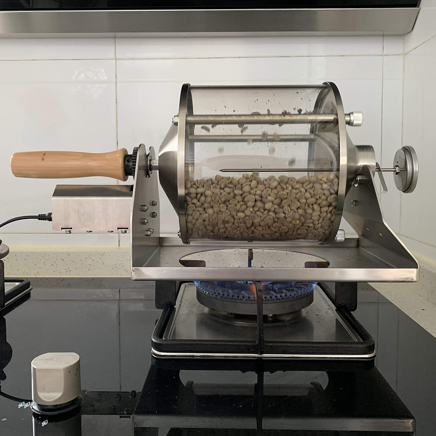 Home Coffee Roaster with Gas Burner, 400G Capacity, Quartz Drum & Steel Frame