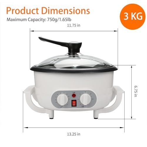 Coffee Roaster Machine 110V Adjustable Temperature Timer 1.7 Lb Capacity Beans