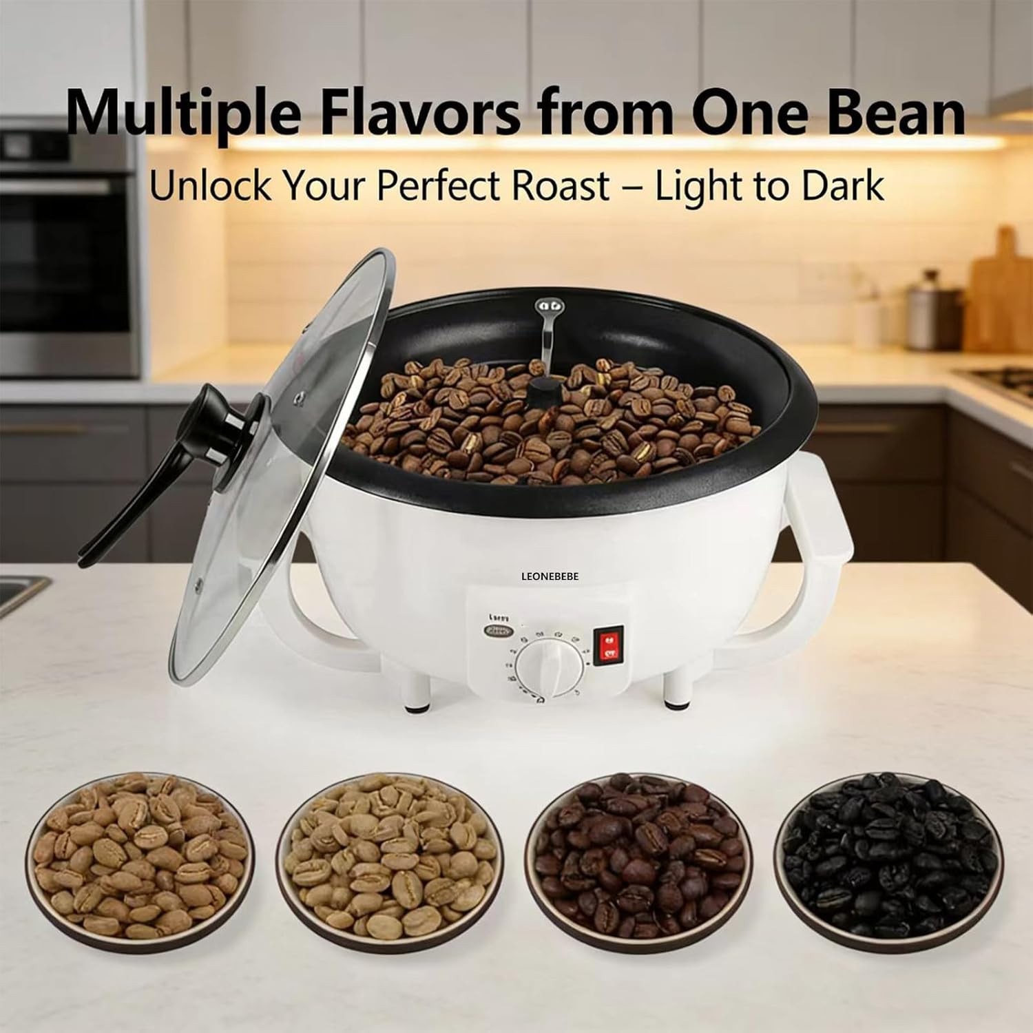 Electric Home Coffee Roaster – Adjustable Temp, 1.6 lbs Capacity, Smoke Reduced