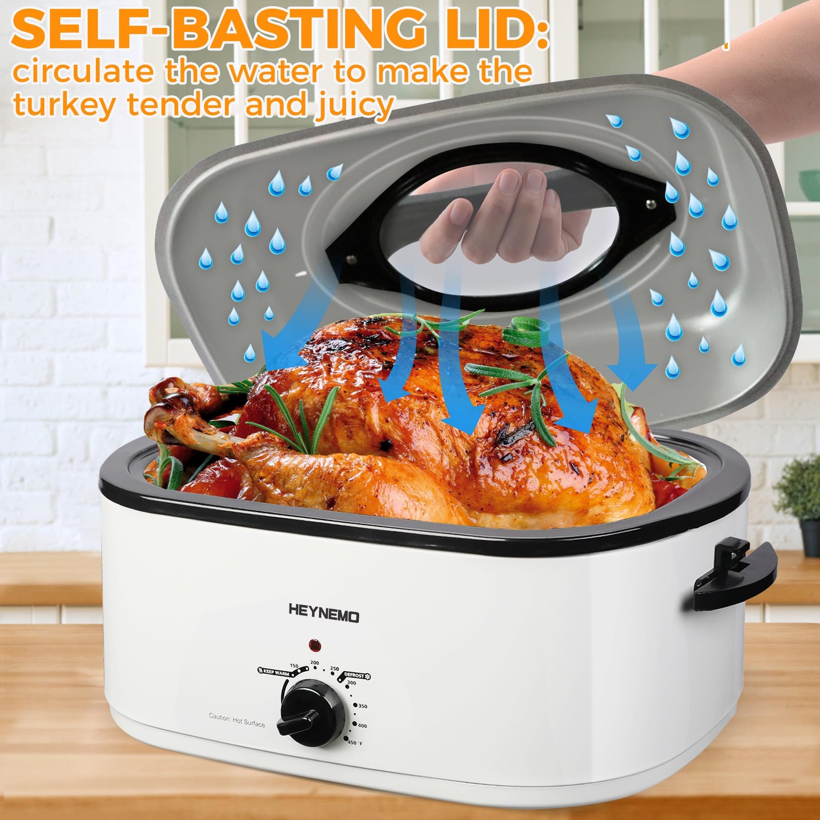 Heynemo Roaster Oven Electric Roaster Oven 26 Quart Lid Turkey Roaster Function