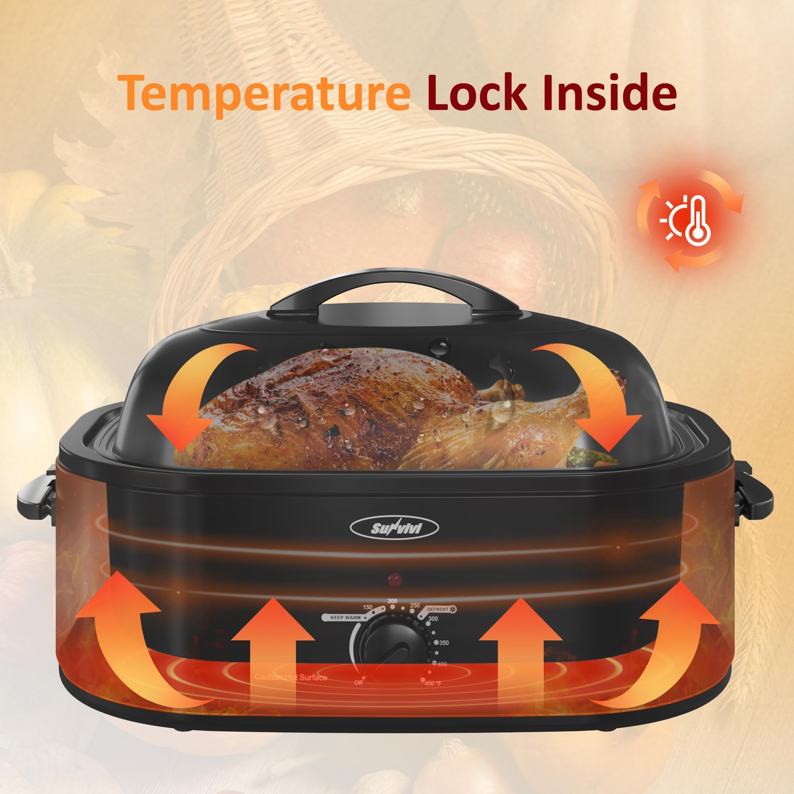 Sunvivi Electric Roaster20 Quart Roasting Oven Self-Basting Lid Removable