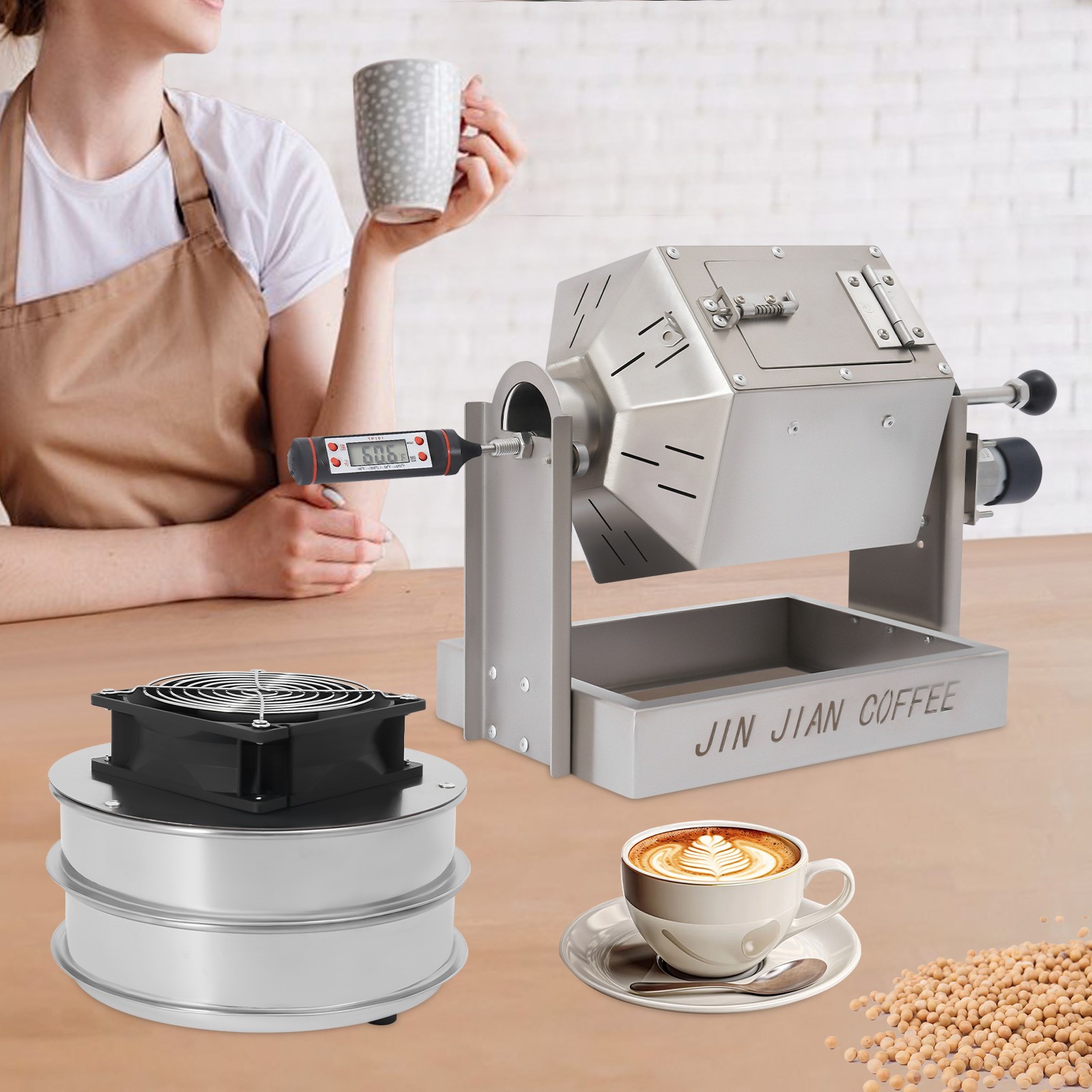 3.8L/3.45Qt Coffee Bean Roaster Commercial Coffee Bean Roaster Machine Drum Type