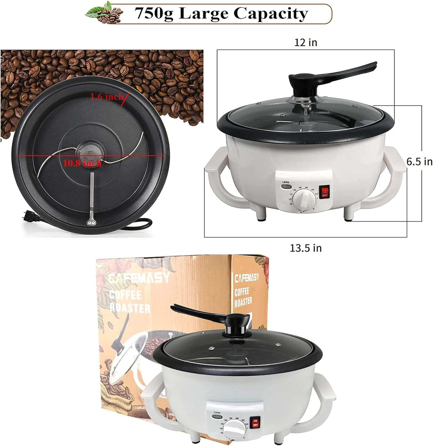 Home Coffee Roaster, Household Electric Coffee Bean Baker Nut Peanut Cashew Ches