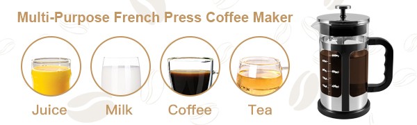 French Pr Coffee Tea Maker, Upgrade Heat Cold Resistant Thiened Glass