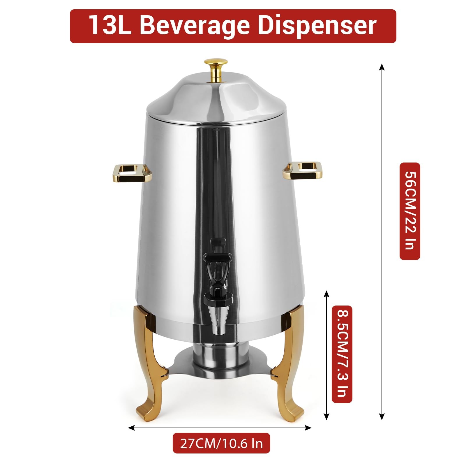 3.4 Gal Insulated Coffee Dispenser Commercial Hot Cold Stainless Steel Spigot