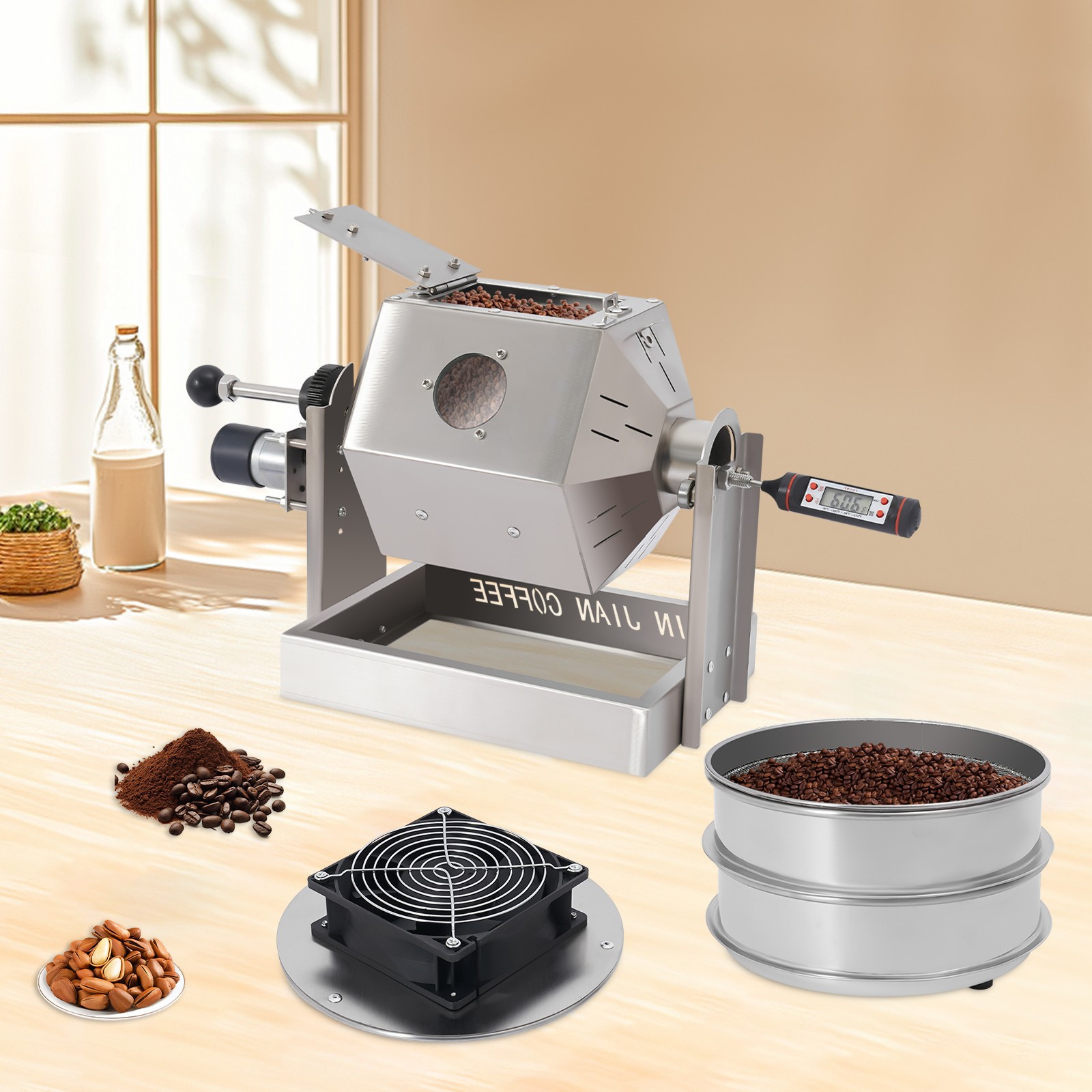 3.8L/3.45Qt Coffee Bean Roaster Commercial Coffee Bean Roaster Machine Drum Type
