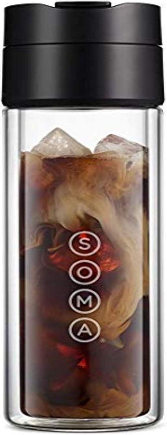 SOMA Double Wall Glass Tea and Coffee Cold Brew Bottle, Bla, 12oz (SM18501K)