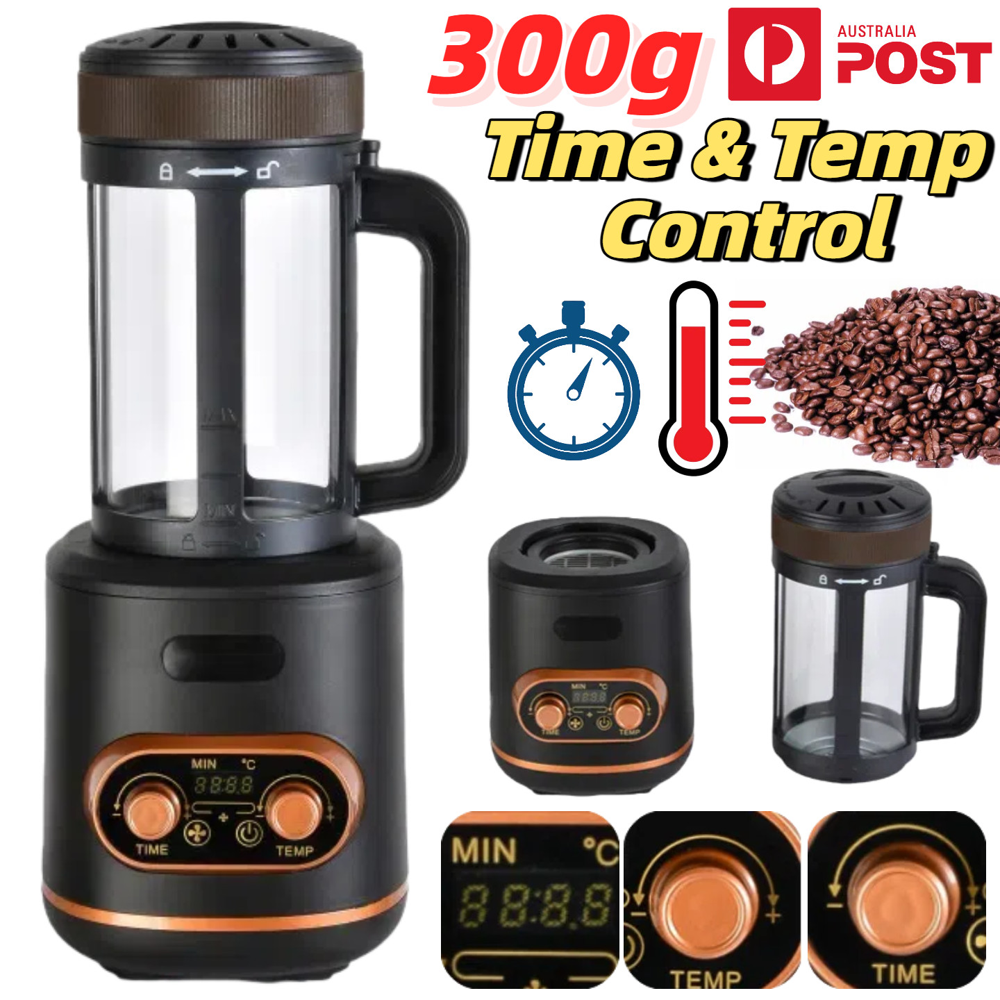 Electric Coffee Roaster Portable Coffee Bean Nut Baking Roasting Machine Home AU