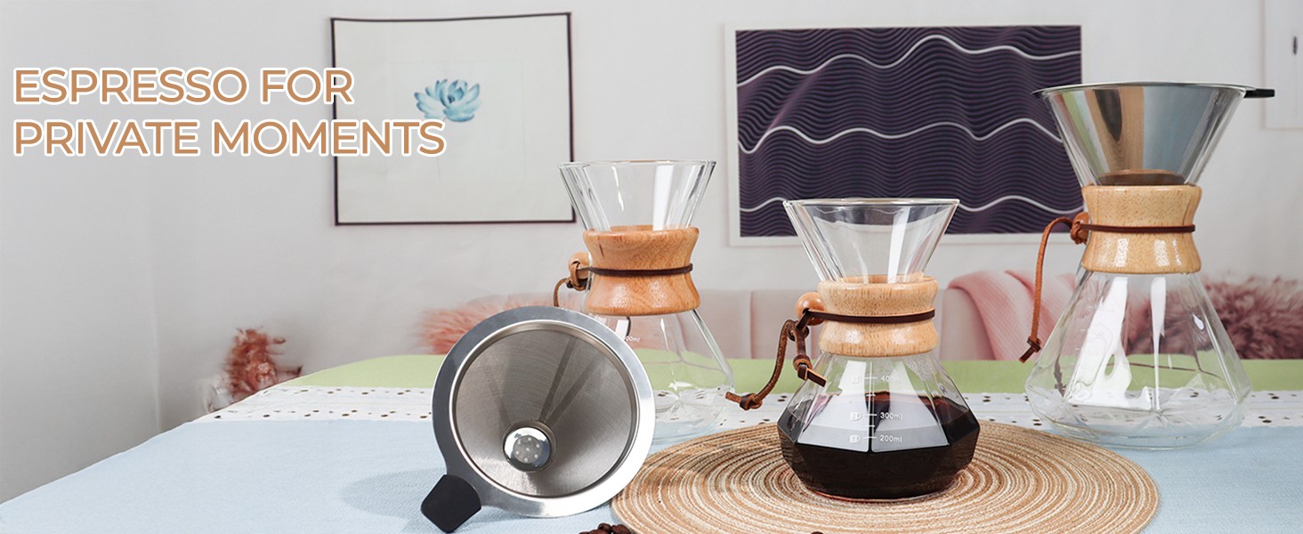 Pour Over Coffee Maker 800ml with 304 Stainl Steel Wooden Collar