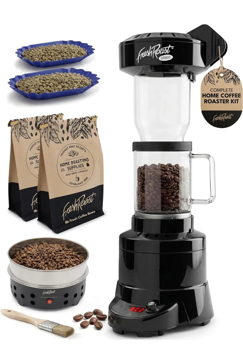 Fresh Roast SR800 Coffee Roaster Bundle w/ EXT Tube, Bean Cooler, and Bean Pack