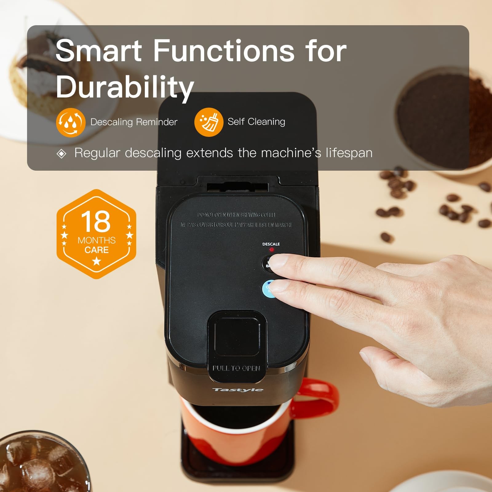 Tastyle Mini Hot and Iced Coffee Maker Single Serve, for K Cup Classic Black