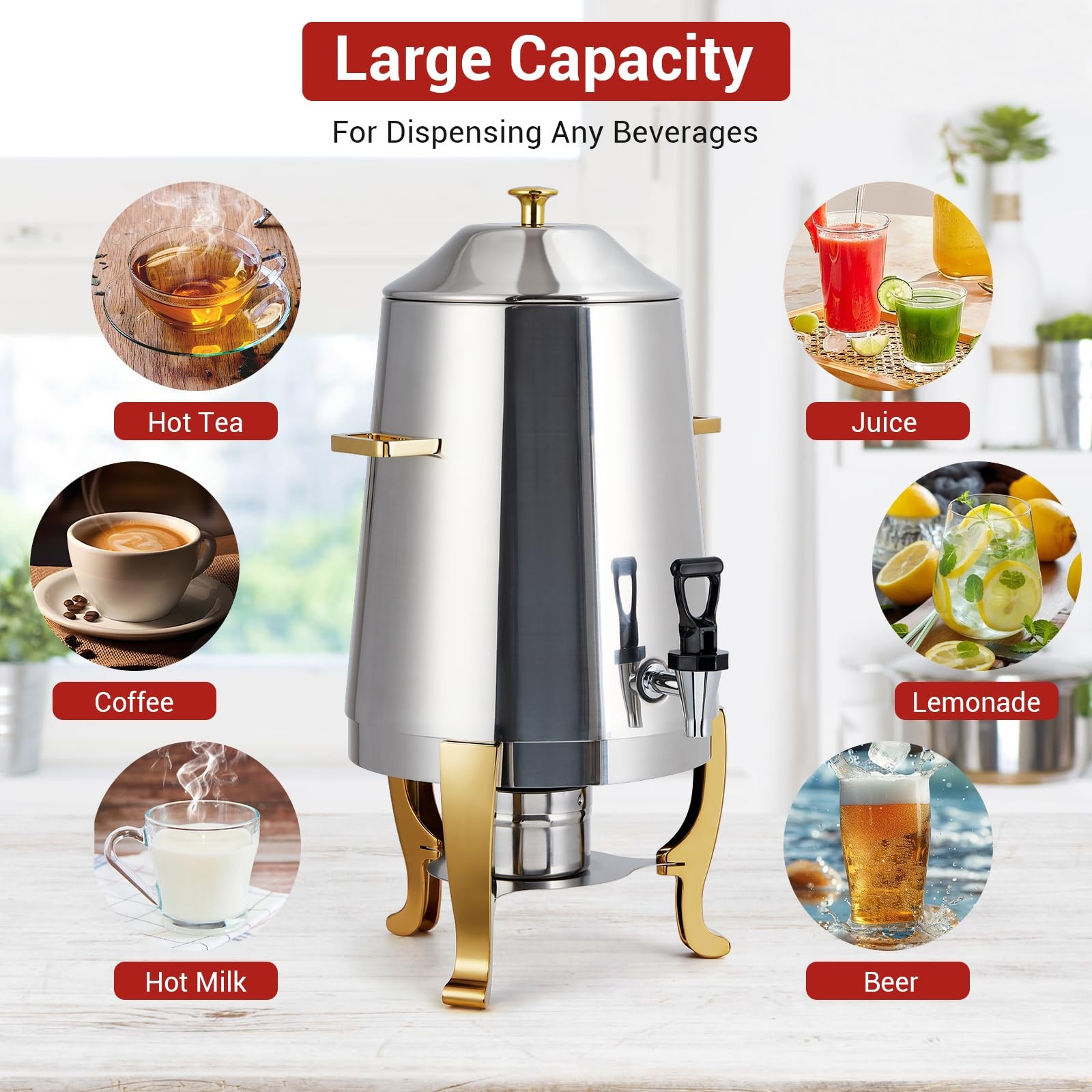 3.4 Gal Insulated Coffee Dispenser Commercial Hot Cold Stainless Steel Spigot