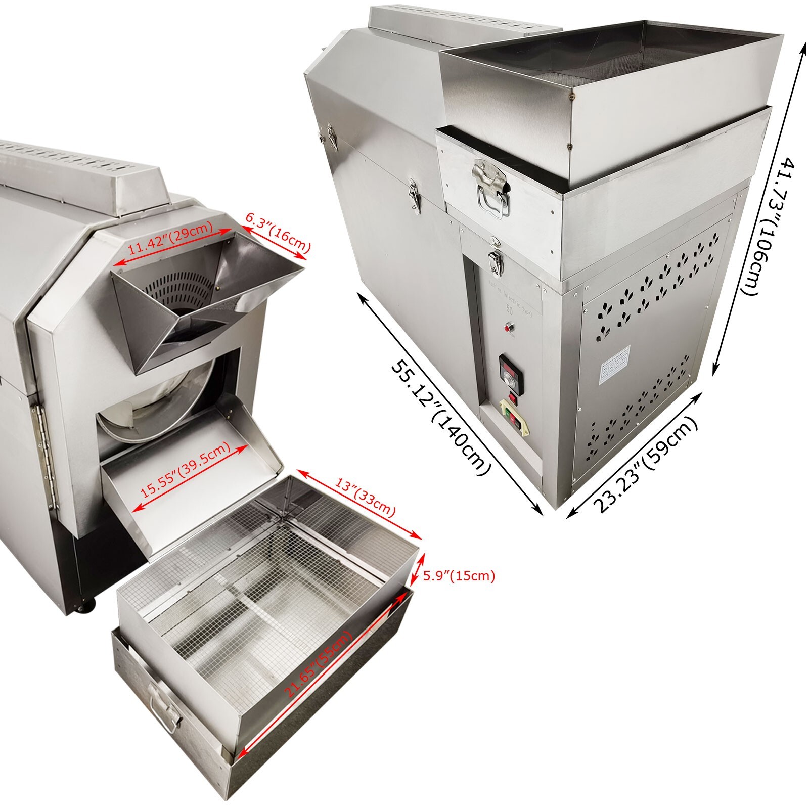 Commercial Automatic Drum Roaster Electric for Nut Coffee Bean Roasting 220V 3PH