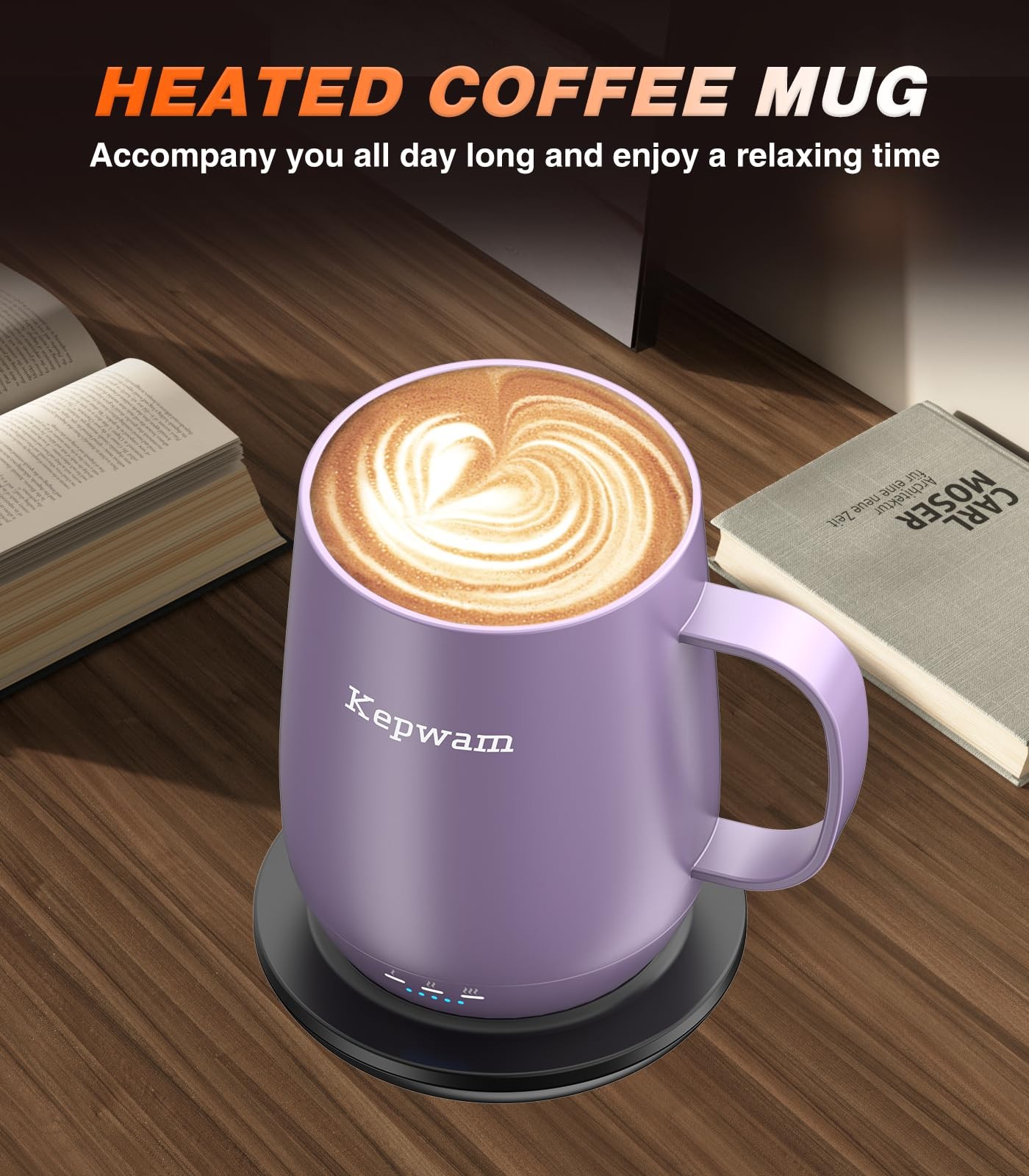 Kepwam Self Heating Coffee Mug T2, 16oz Smart Heated 16oz, Lilac Violet
