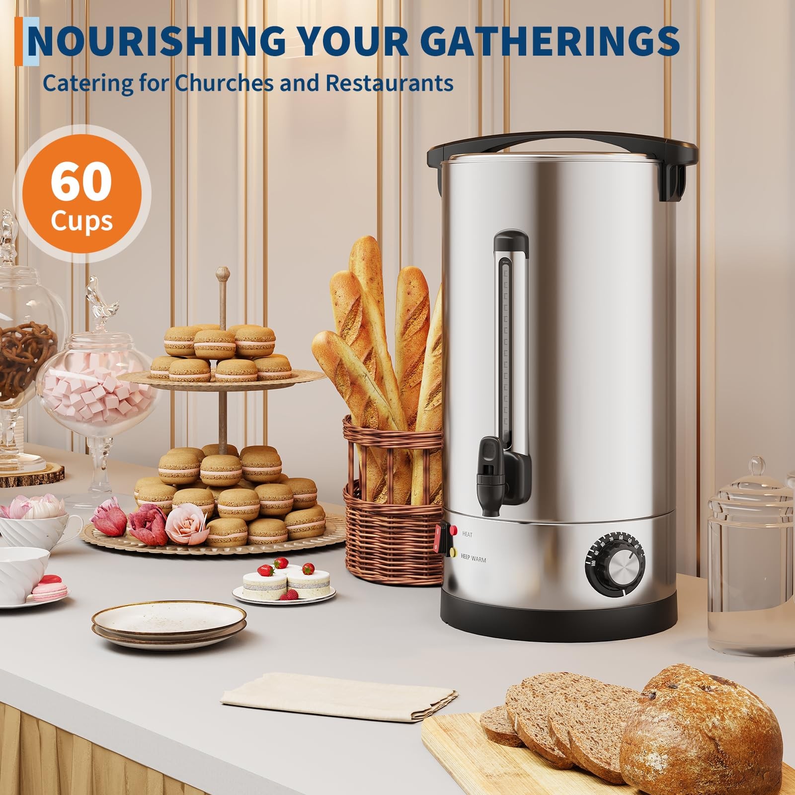 70 Cup 10L Stainless Steel Double Wall Insulated Coffee Urn Hot Water Dispenser