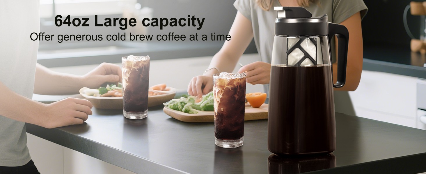 Lar Ice Cold Coffee Maker 64 oz, Dishwasher Safty Traitan Carafe