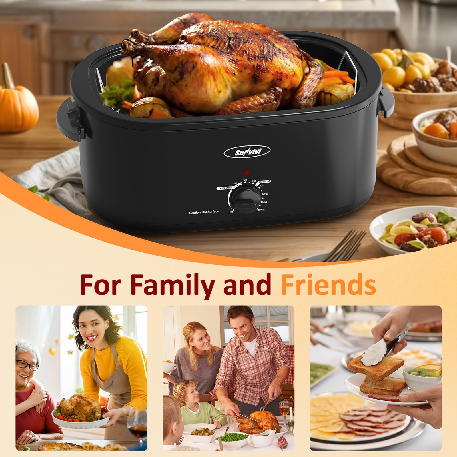 Sunvivi Electric Roaster Oven28 Quart Roasting Oven Self-Basting Lid Removable