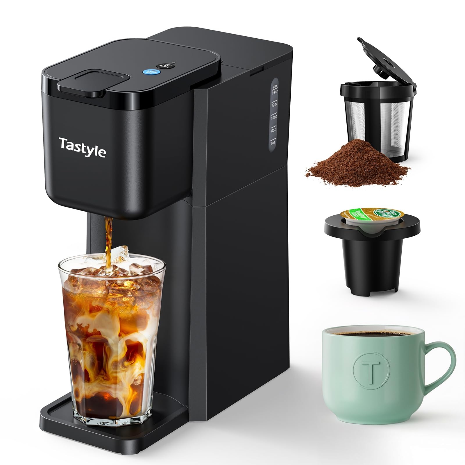 Tastyle Mini Hot and Iced Coffee Maker Single Serve, for K Cup Classic Black