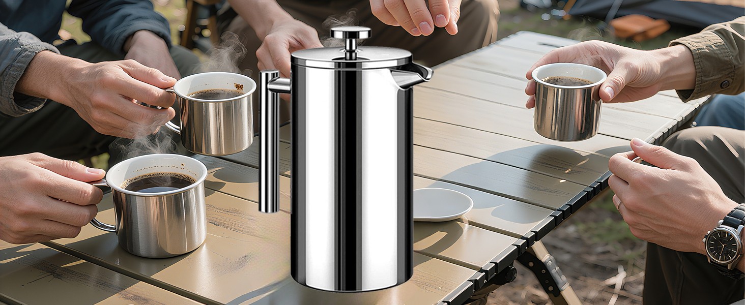Small French Pr Stainl Steel Coffee Maker 21oz(3 Cups), Double Wall