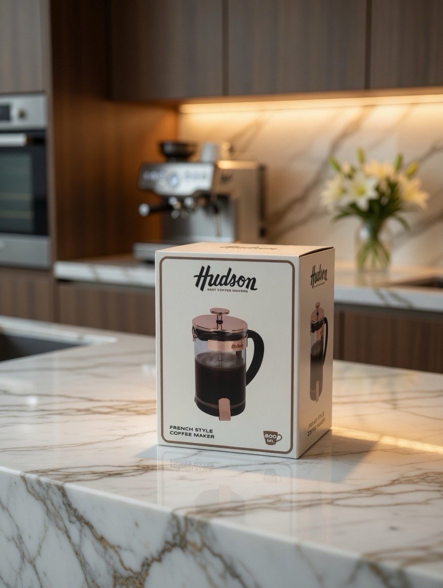 Hudson Glass French Press Coffee Maker – Copper Stainless Steel – 34 oz