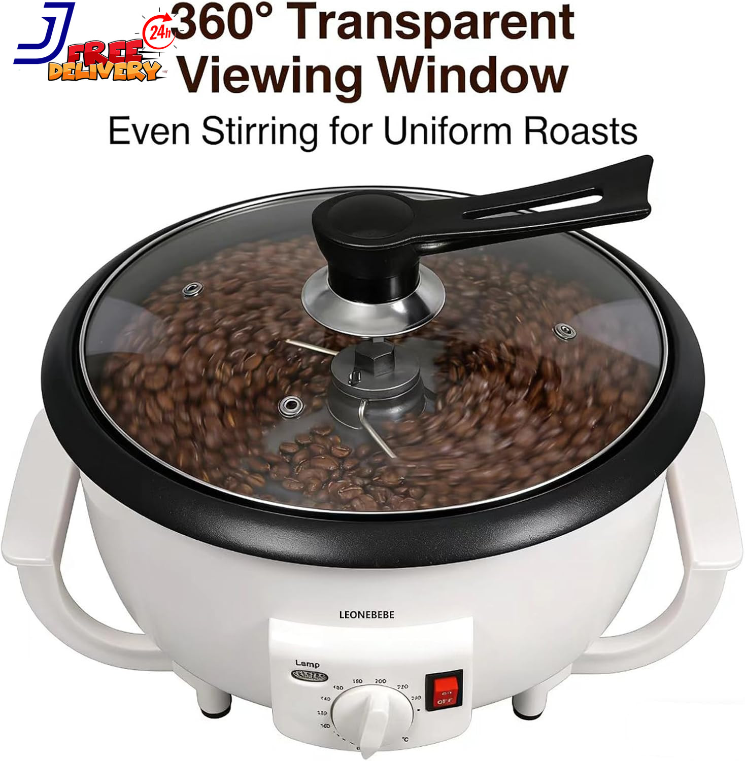 Electric Home Coffee Roaster Adjustable Temp 1.6 lbs Capacity Smoke Reduced