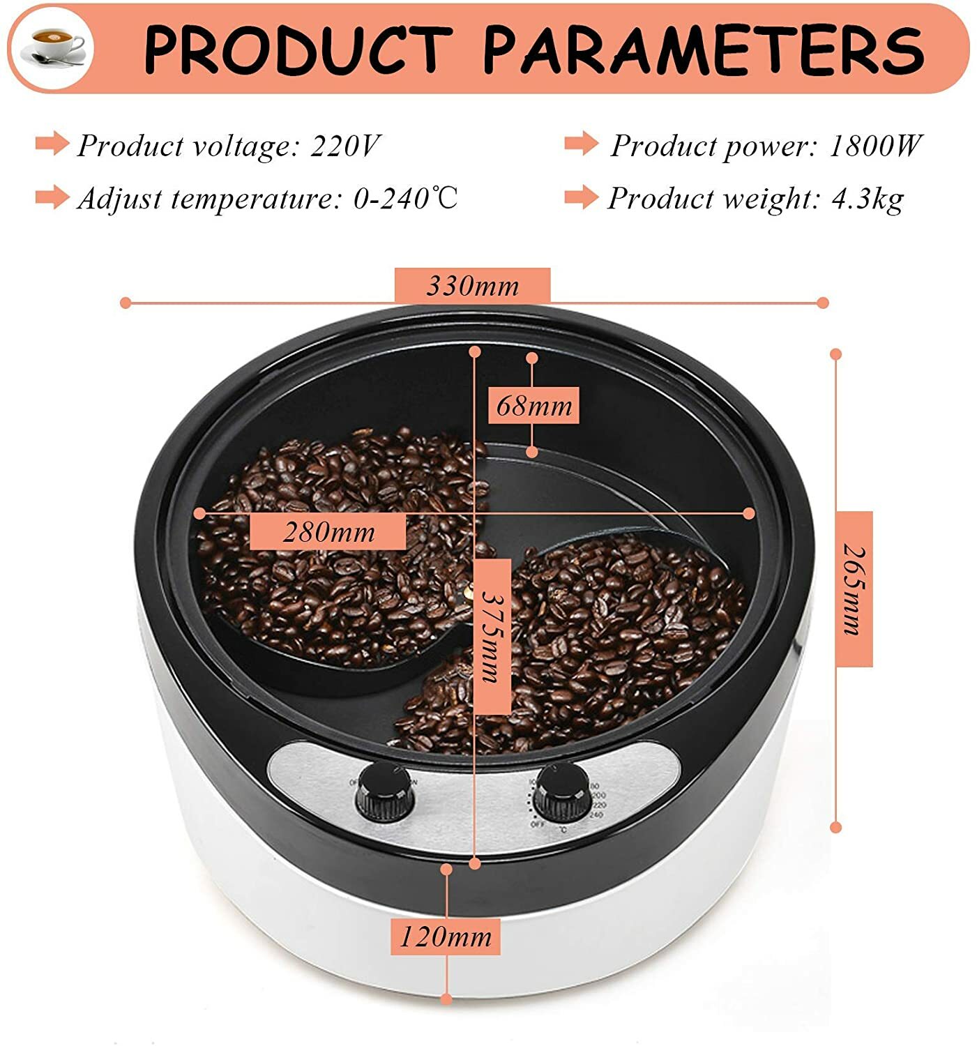 110V Electric Coffee Beans Roasting Machine Baking Roasters 800g For Household