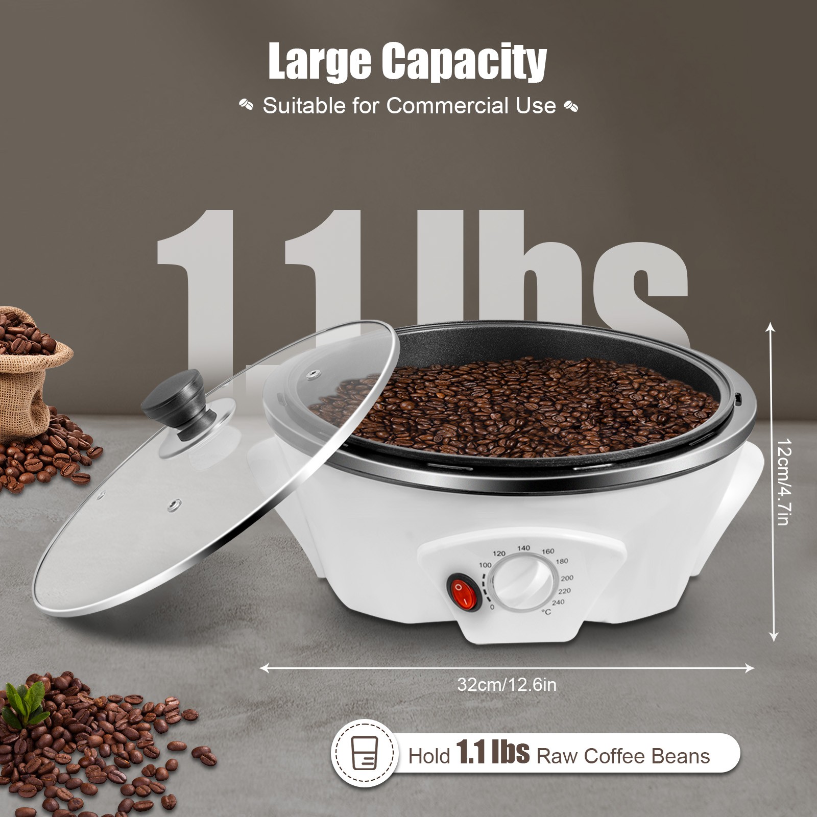 Electric Coffee Bean Roasting Machine Round Coffee Roaster Baking Baker Home