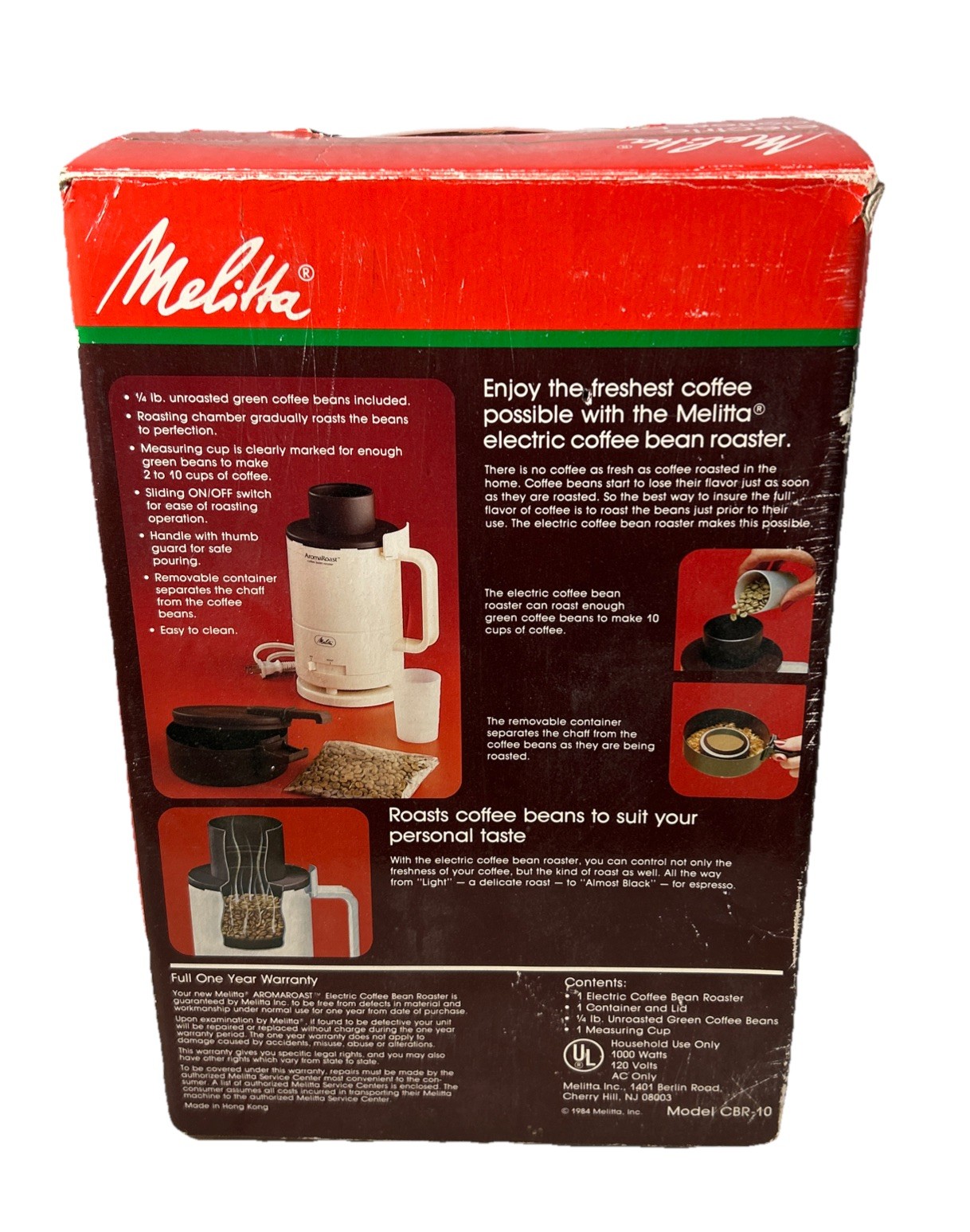 Vintage Melitta CBR‑10 Aroma Roast Electric Coffee Bean Roaster Open Box 1984