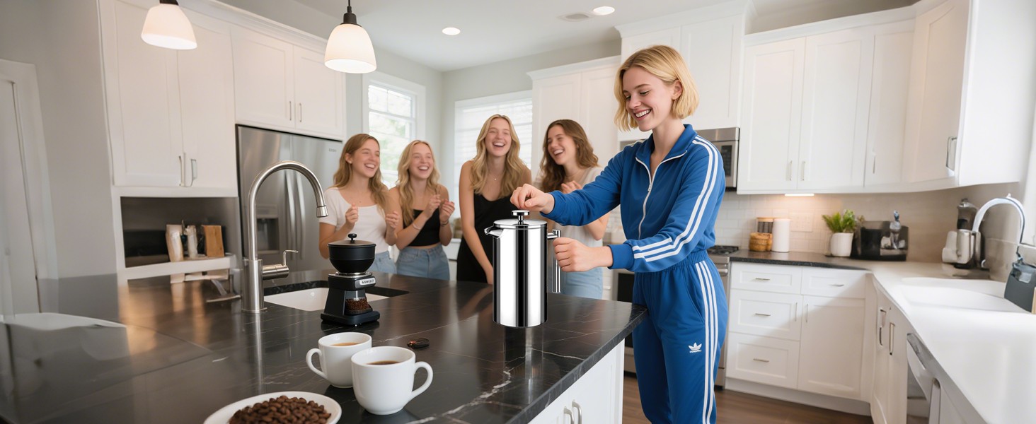 Small French Pr Stainl Steel Coffee Maker 21oz(3 Cups), Double Wall