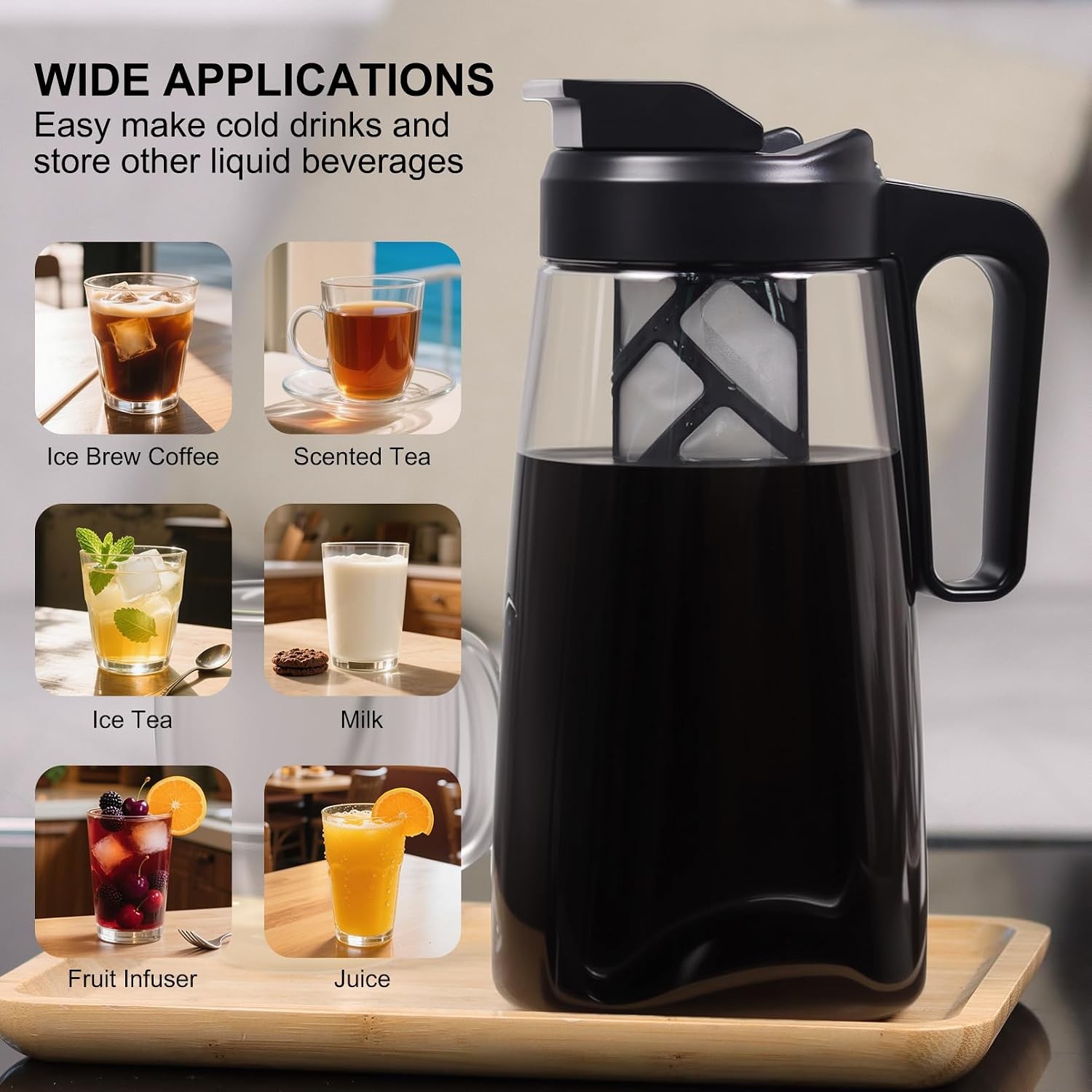 Large Ice Cold Coffee Maker 64 oz Dishwasher Safty Traitan Carafe Pitcher Leak