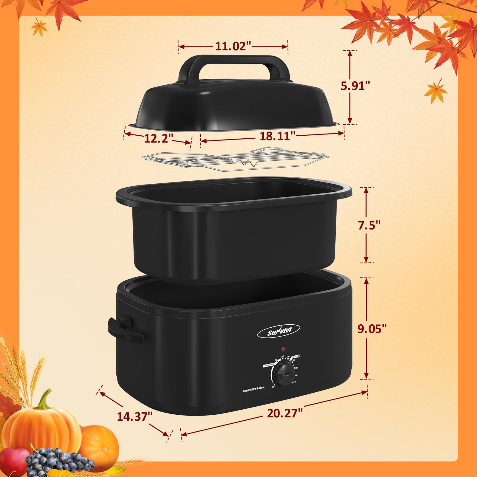Sunvivi Electric Roaster Oven28 Quart Roasting Oven Self-Basting Lid Removable