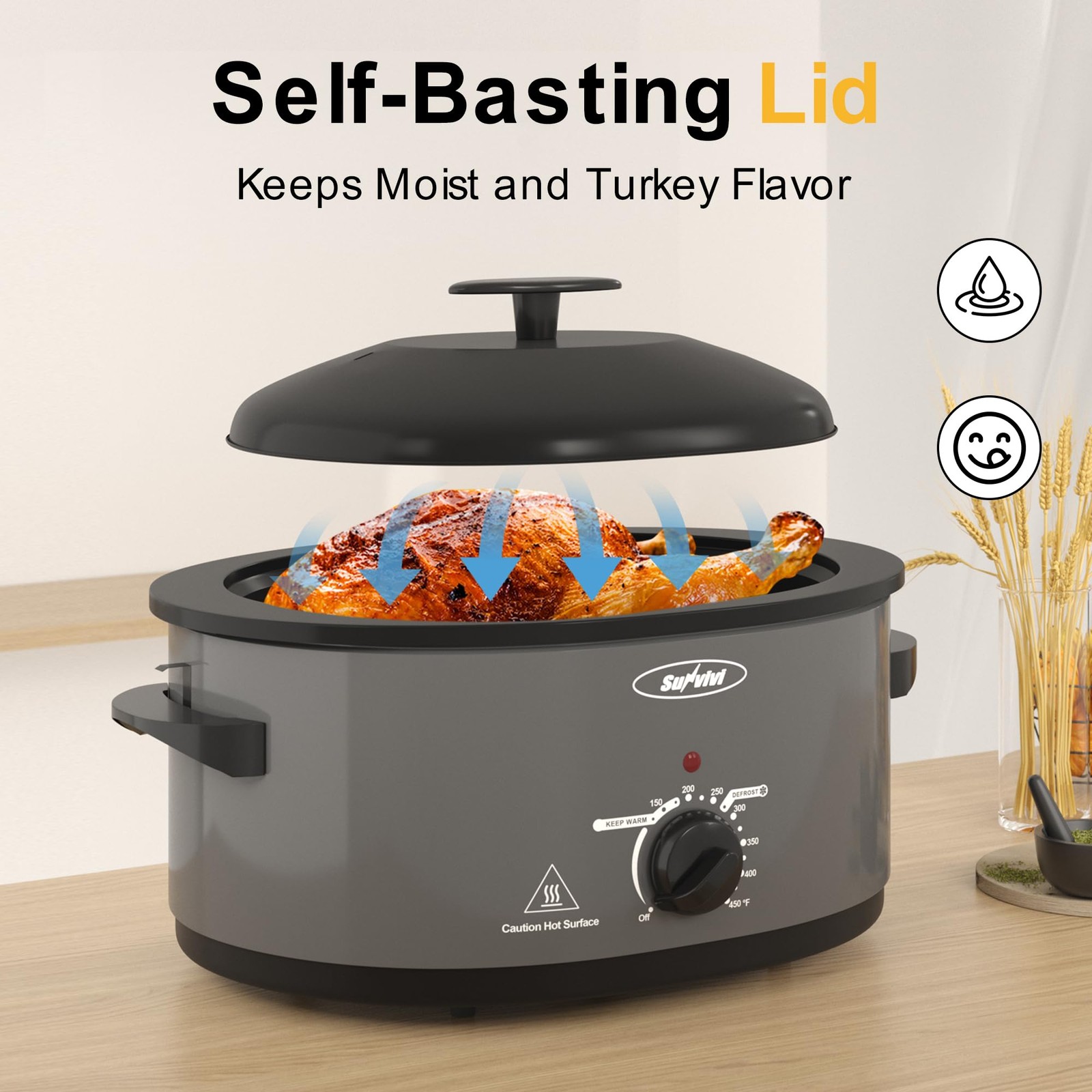 Sunvivi Roaster Oven Self-Basting Lid Electric 8-Quart Turkey Roaster Oven