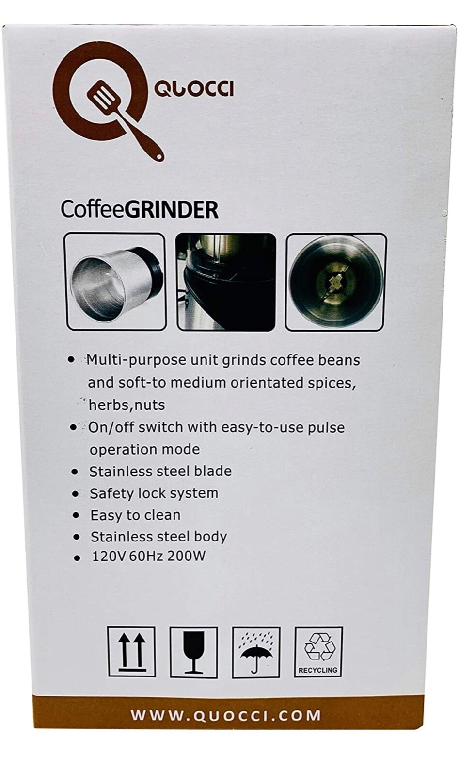 QUOCCI Electric Coffee & Spices Grinder – Stainless Steel Finish 