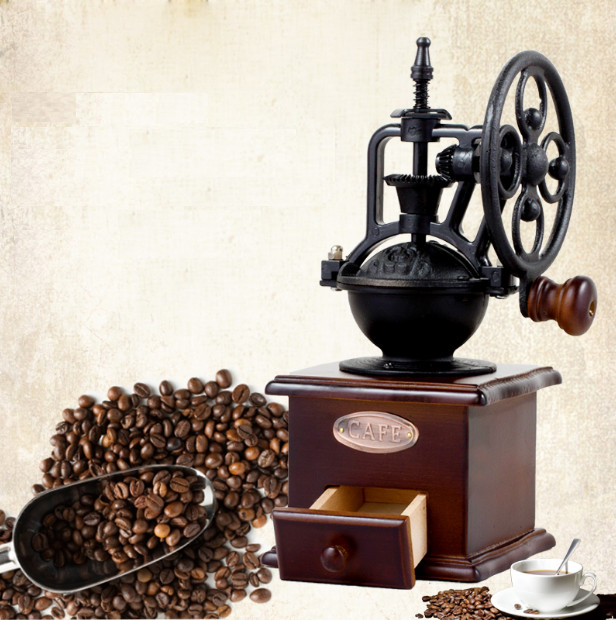Samll MIni Vintage Grinder Manual Coffee Bean coffe wood/iron coffee machine