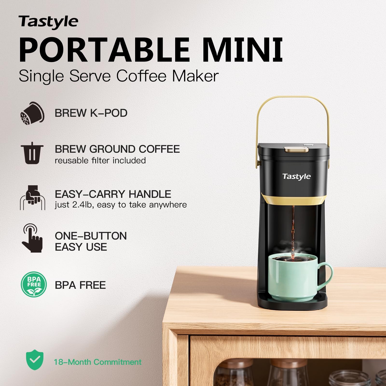 Tastyle Single Serve One 8.1 inches x 4.6 x 9.8 inches, Black and Gold