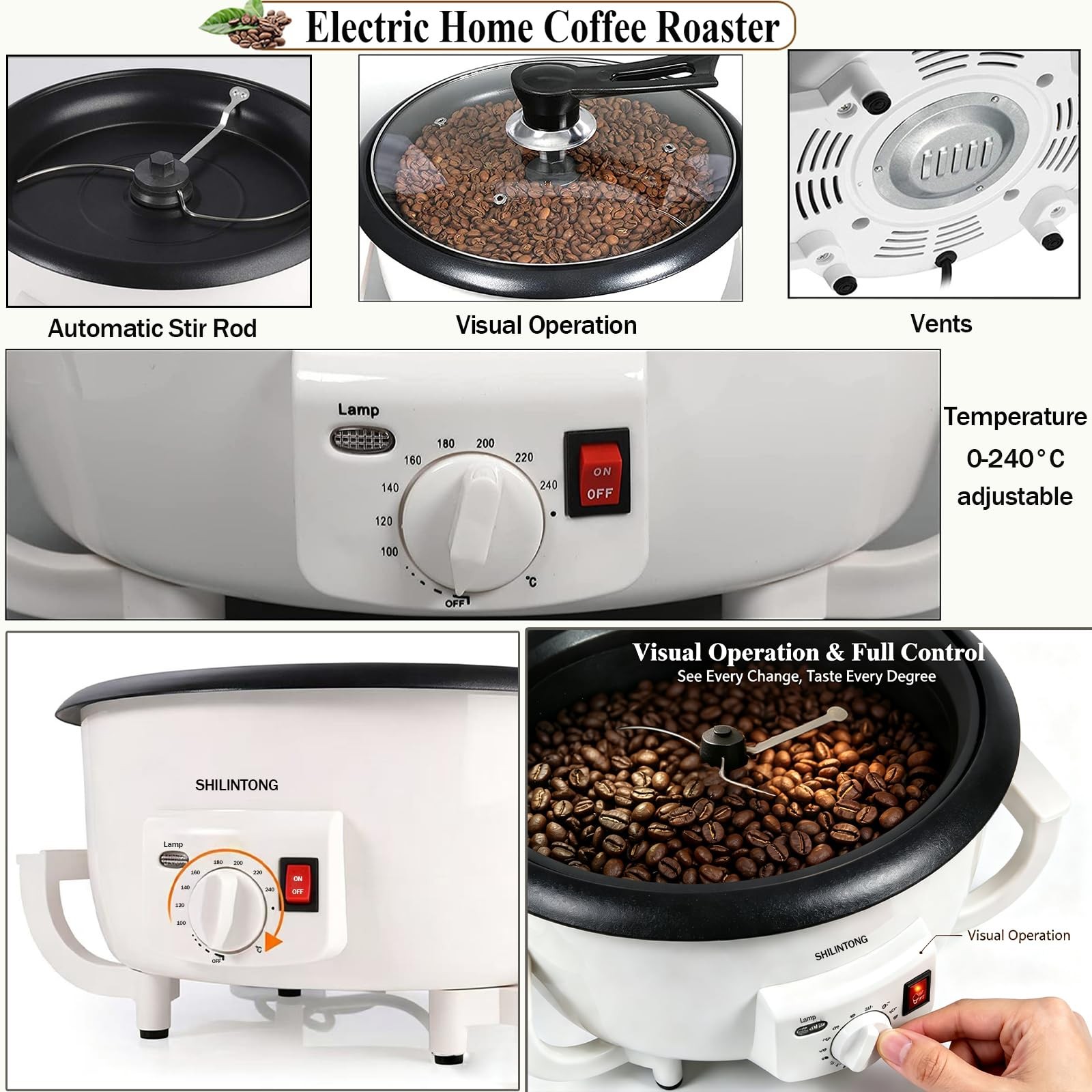 Coffee Roaster Machine for Home Use, 110V 1200W No Timer, 750g Large Capacity…