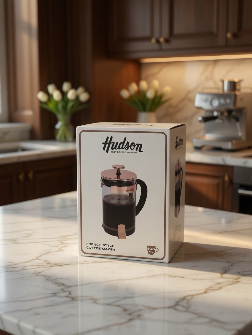 Hudson Glass French Press Coffee Maker – Copper Stainless Steel – 34 oz